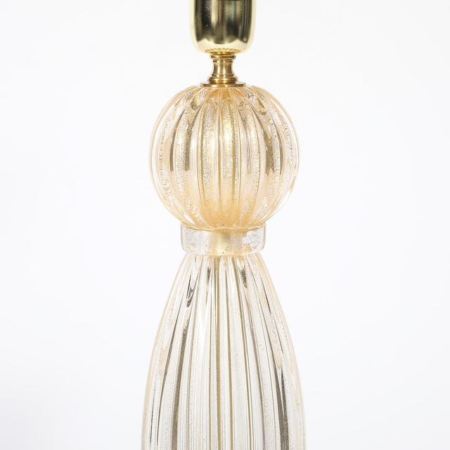 Pair of Modernist Reeded Translucent Glass Table Lamps With 24-Karat Gold Flecks For Sale - Image 9 of 13