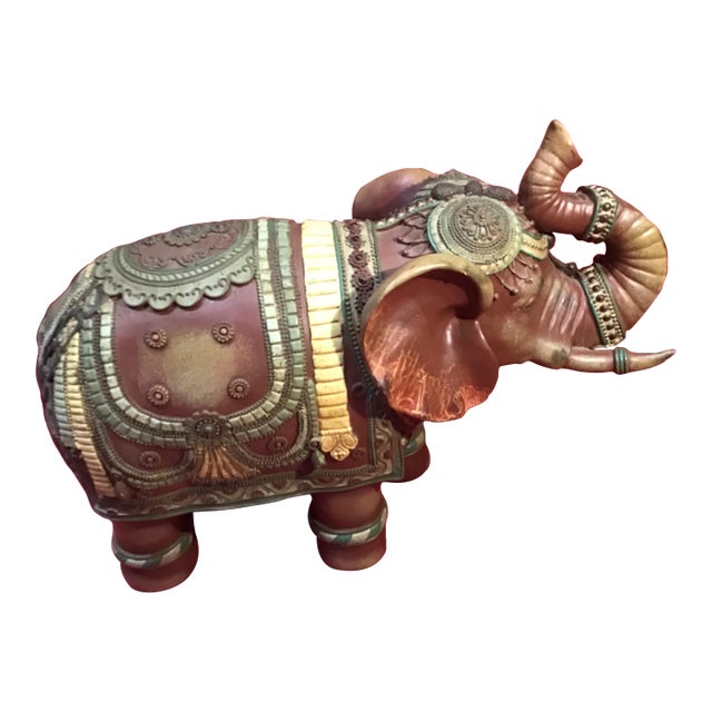 Large Ornate Elephant Sculpture- Hand-Painted Global Decor, 10”(h) X 15”(l) For Sale