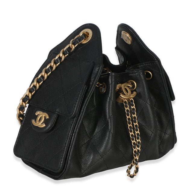 Contemporary 26P Black Quilted Caviar Mini Chanel 25 Hobo Handbag For Sale - Image 3 of 9