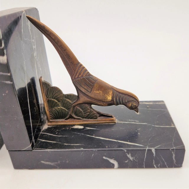 Metal Art Nouveau Bookends with Marble Bases, 1910s, Set of 2 For Sale - Image 7 of 12