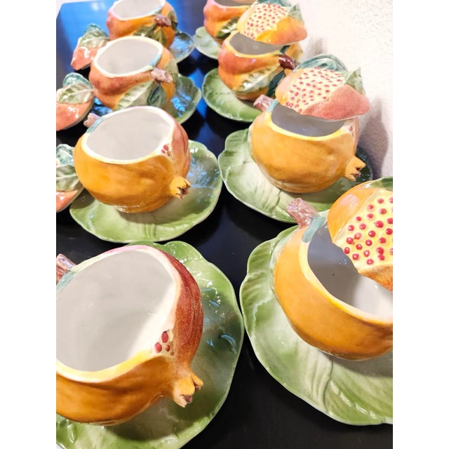 Vietri Pomegranate Tureens With Leaf Plates Trompe l'Oeil Majolica Serving Set for 8 Late 20th Century - Rare Set For Sale - Image 16 of 18