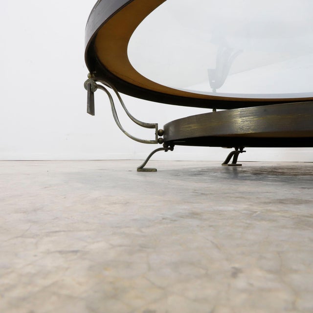 1950s Attributed to Arturo Pani Brass and Glass Circular Table with Vintaged Mirror Shelf For Sale - Image 11 of 18