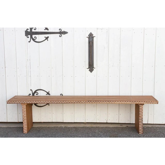 Reclaimed Teak Long Mother of Pearl Bench For Sale - Image 10 of 10