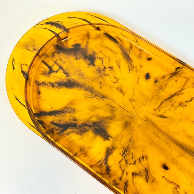 Amber 1970s Vintage Hollywood Regency Boho Chic Faux Tortoise Acrylic Lucite Tray For Sale - Image 8 of 14