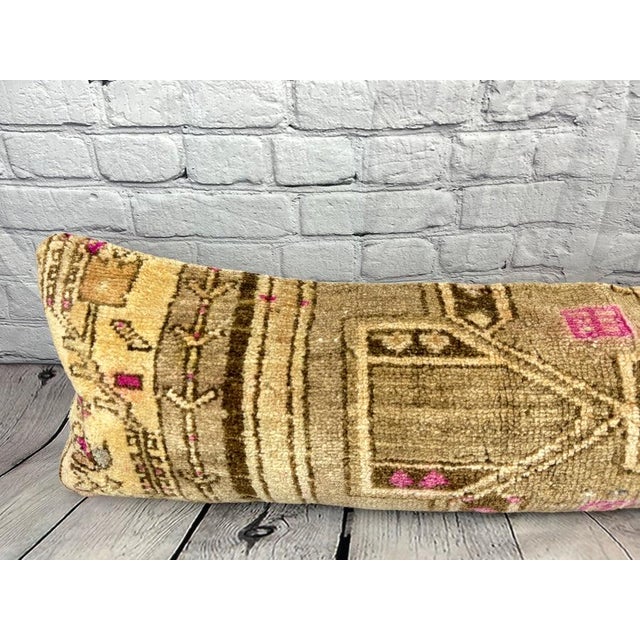 1960s 12 x 46 Lumbar Rug Pillow Sumptuous Textures Turkish Pillow Cushion Cover For Sale - Image 5 of 7