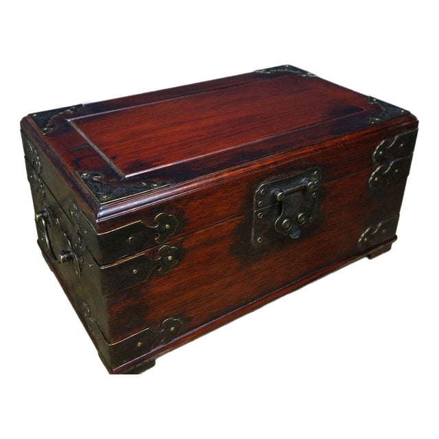 Vintage Rosewood Jewelry Box - Brass Mounted Keepsake Chest For Sale