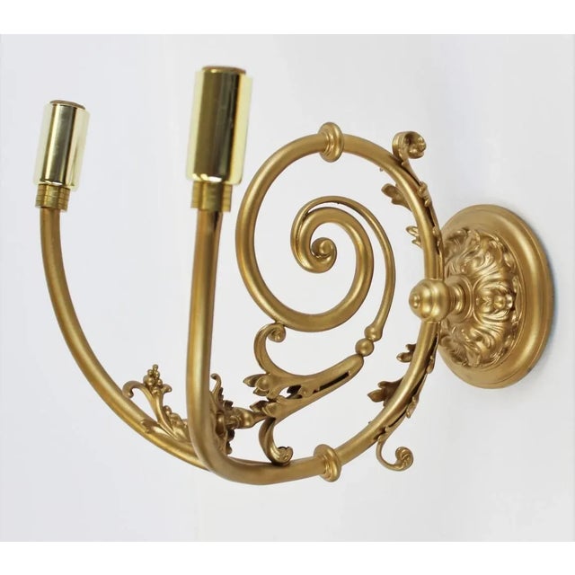 Gilt Wall With Two Socket Sconces With Green Shades For Sale - Image 4 of 6