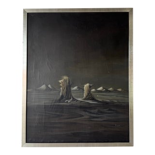 1970s Vintage Surrealist Landscape Oil Painting by Ladislao Plasencki For Sale