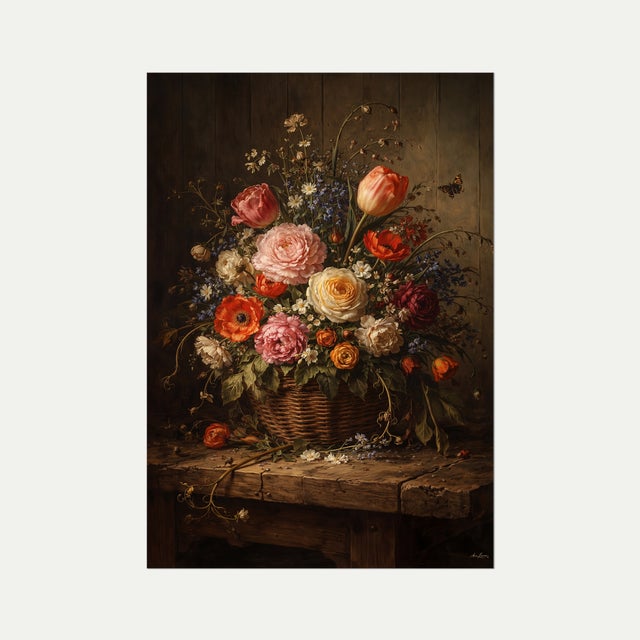 Atelier Aria Lumae Abundant Flemish Basket Floral Still Life Grand 27 by 38 Board Print For Sale - Image 16 of 16