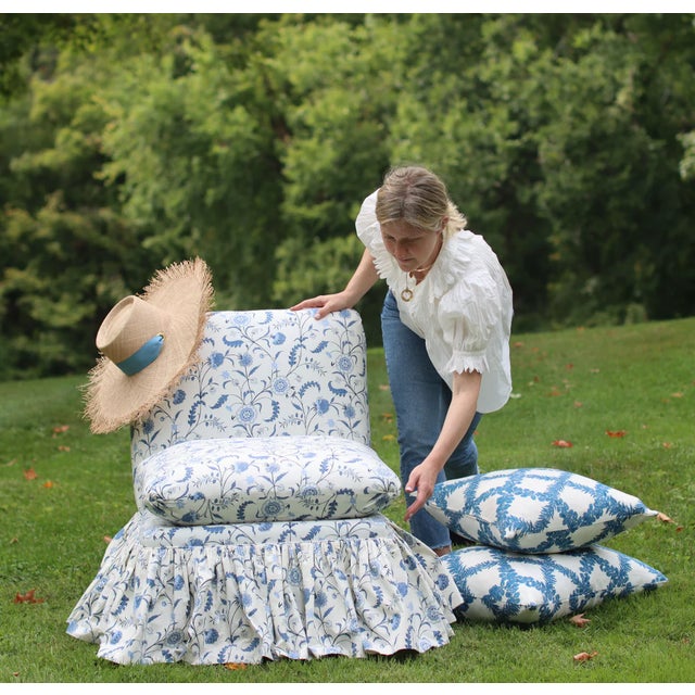 Sister Parish Titania in color way Royal Blue on a cotton ground. 5 yards. Width: 54" Horizontal Repeat: 10.75" Vertical...