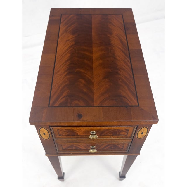 Brown Crotch Mahogany Wood Inlayed Narrow Two Drawers Federal Style Stand For Sale - Image 8 of 12