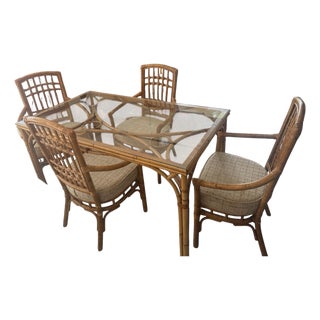 1970s Vintage Rattan Table and 4 Chairs - Set of 5 For Sale