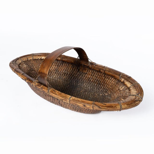 Wood Antique Chinese Willow Gathering Basket For Sale - Image 7 of 12