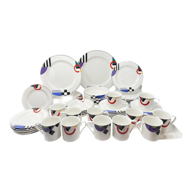1990’s “High Spirits” Geometric Postmodern Dinnerware by Mikasa - Set of 47 For Sale