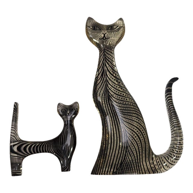 Abraham Palatnik Set of 2 Cats 1960s Lucite Art Clear/Black Made in Brazil For Sale
