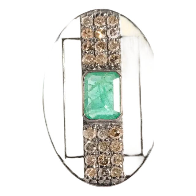 Emerald, Diamond and White Enamel Cocktail Ring For Sale
