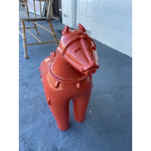 Ceramic Monumental Vintage Chinese Guardian Horse Sculpture- Custom Fiery Opal High-Gloss Finish For Sale - Image 7 of 7