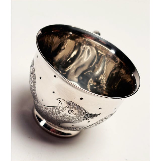 Late 1880's Sterling Plate Tea Cup With Inscribed Stars and Bird by West Silver Co. For Sale - Image 9 of 12