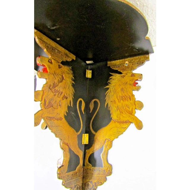 Pair Antique Anglo Sinhalese Black Lacquer Rearing Lions Wall Shelves Brackets 1880 For Sale - Image 10 of 16