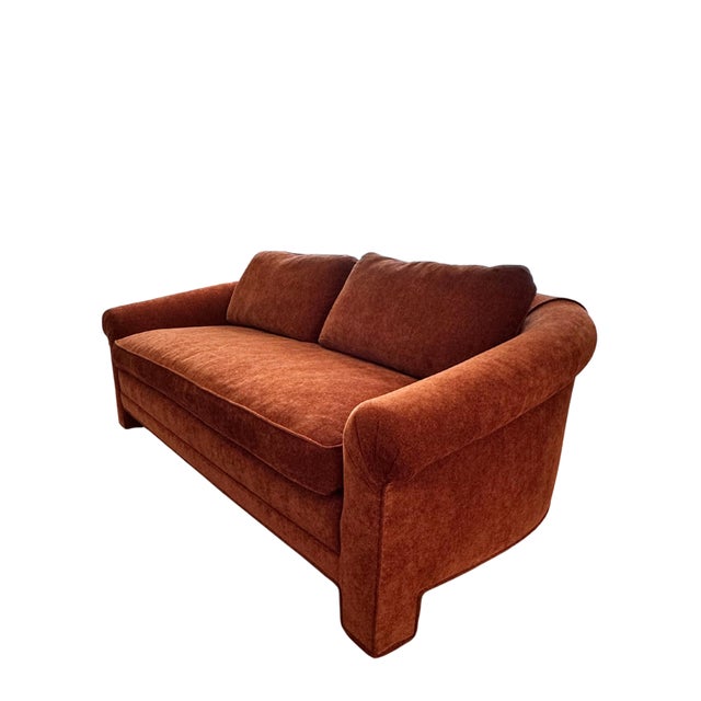 Terra Cotta 80's Curved Sofa in Style of Vladimir Kagan Directional For Sale - Image 8 of 10