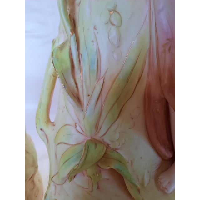 Art Nouveau Antique Royal Dux Bohemia Art Nouveau Porcelain Nymph Vases, Pair - C. 1920s For Sale - Image 3 of 9