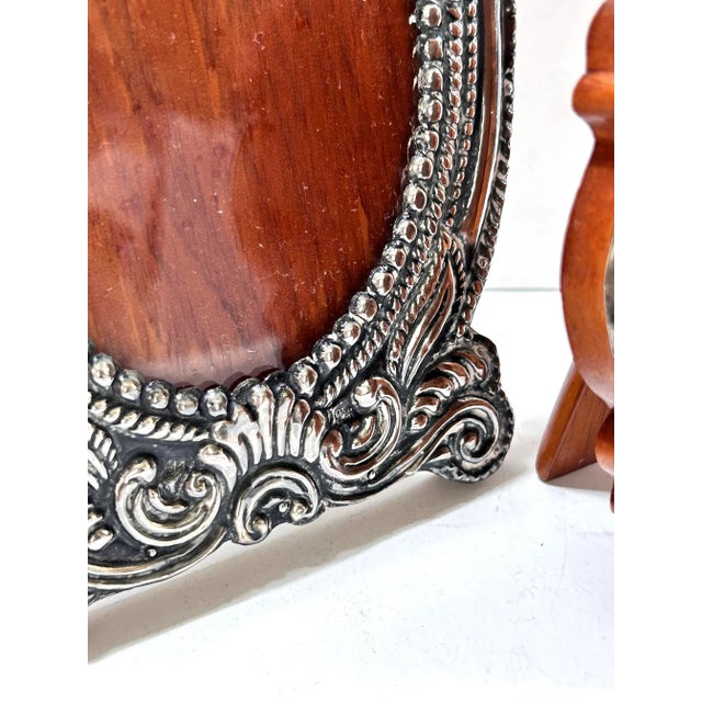 Metal 1940s Peruvian Sterling Silver Repoussé Oval Picture Frames - Set of 2 For Sale - Image 7 of 12