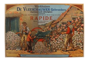 1890s Original Belgian Agricultural Poster, Automatic Vegetable Chopper (Werkhuizen - De Vleeschauwer Gebroeders)