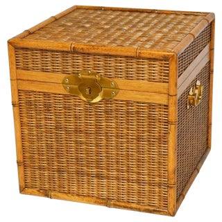 Campaign Faux Bamboo & Wicker Box For Sale