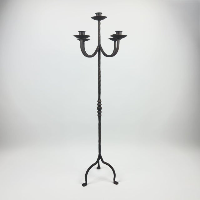 Hand Forged Wrought Iron Floor Candelabra 50″ (127cm) Antique Copper Patina 5-Arm Tiered Candle Holder Gothic Church Wedding Decor For Sale - Image 6 of 7