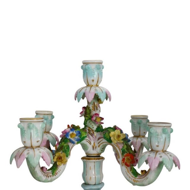 Late 19th Century Pair 21" Meissen Style Figural & Floral Porcelain Candelabras C1890 For Sale - Image 5 of 18
