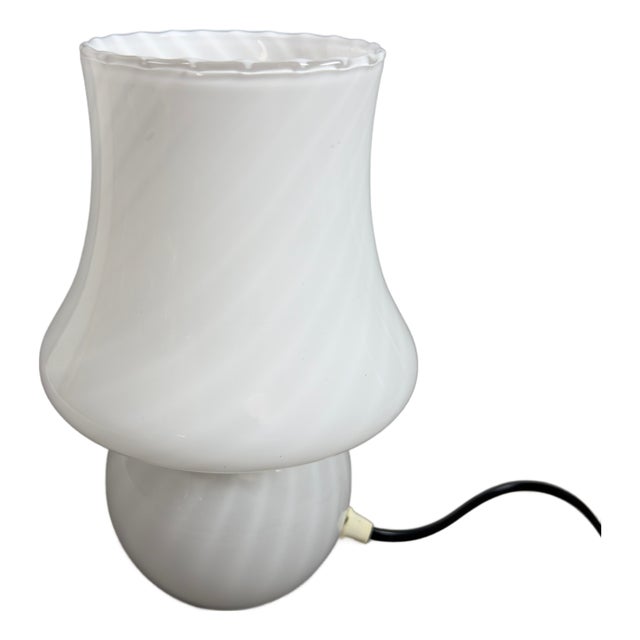 Vintage Murano Glass Table Lamp in Glossy White, 1970s For Sale