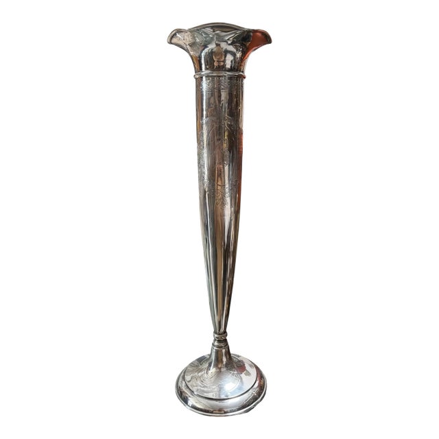 Huge 17” Antique International Sterling Silver Trumpet Vase For Sale