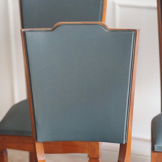 Art Deco Chairs with Petrol Faux Leather Seats, 1930s, Set of 6 For Sale - Image 4 of 18