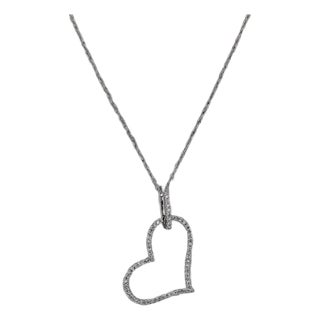 0.20ctw Diamond Openheart Pendant 14k White Gold 18" Rope Chain For Sale