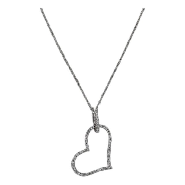 0.20ctw Diamond Openheart Pendant 14k White Gold 18" Rope Chain For Sale