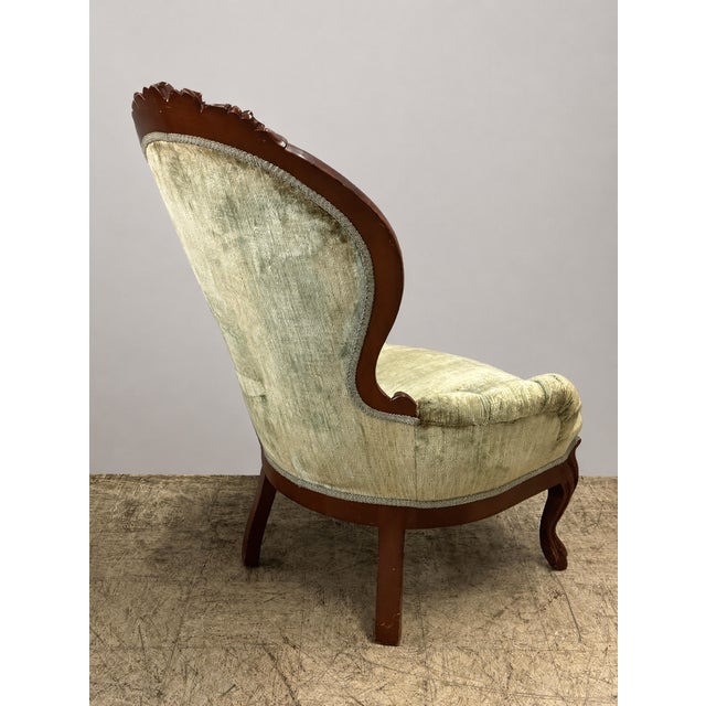 Mid 20th Century His and Hers Victorian Carved Floral Parlor Chairs - Set of 2 For Sale - Image 4 of 14
