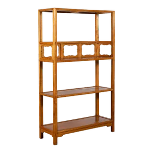Chinese Qing Dynasty Elmwood Three Shelf Bookcase with Pierced Cartouches
