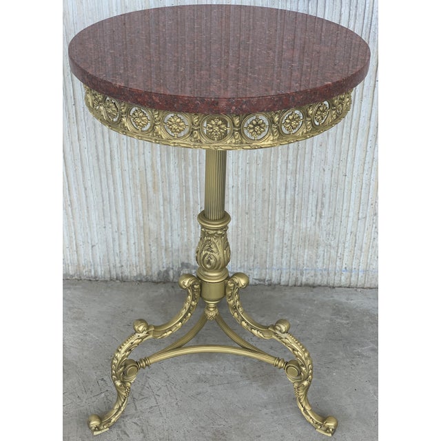 Late 19th Century 19th Spanish Bronze and Brass Gilted Side Table With Red Marble Top For Sale - Image 5 of 10