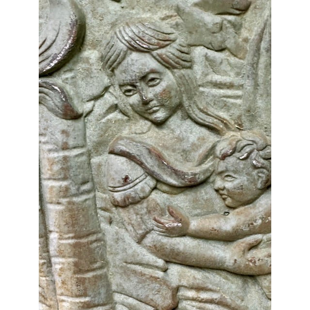 Rustic European Antique Cast Iron Figural Fireback With Verdigris Patina For Sale - Image 3 of 8