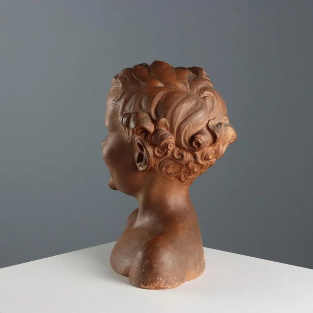 Antique Terracotta Bust of Boy by A. Menchi, 20th Century For Sale - Image 8 of 9