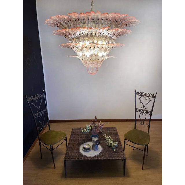 Palmette Ceiling Light with Four Levels and Pink Glasses For Sale - Image 15 of 18