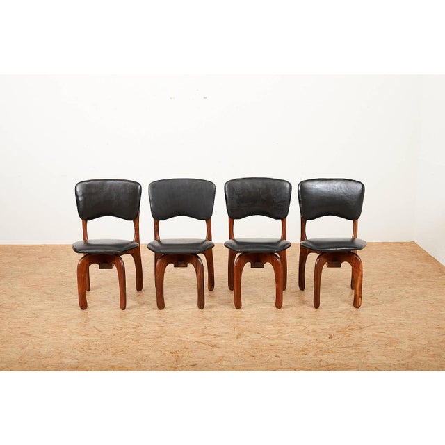 Dining Table and Chair in Rosewood and Black Leather, Set of 5 For Sale - Image 11 of 18