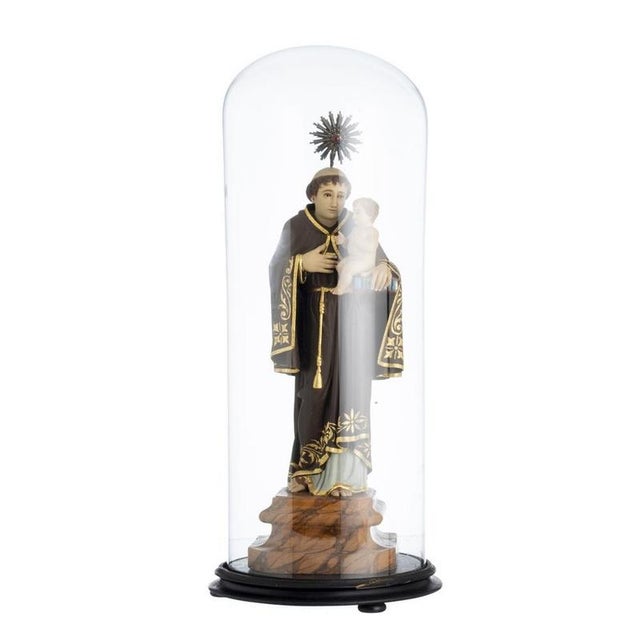 Religious Artist, Saint Anthony with the Child Jesus, 19th Century, Wood with Glass & Silver Details For Sale - Image 6 of 6