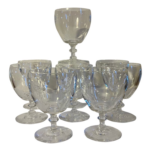 Steuben Crystal Wine Glasses or Water Goblets Circa 1930's Frederick Carder Design - Set of 9 For Sale
