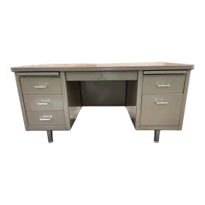 1980s Steelcase Vintage Mid Century Modern Metal Tanker Desk