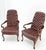 Pair Burgundy Leather Queen Anne Tufted Upholstery Walnut Armchairs MINT For Sale - Image 6 of 17