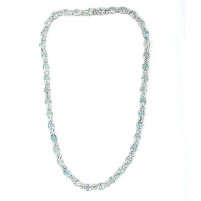 27.5 Carat Aquamarine Chic Blue Necklace With 1.85ct Diamonds by VRJewels For Sale - Image 4 of 14