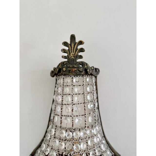 French Empire Style Basket Wall Sconces in Bronze and Crystal, 1920s, Set of 2 For Sale - Image 4 of 18