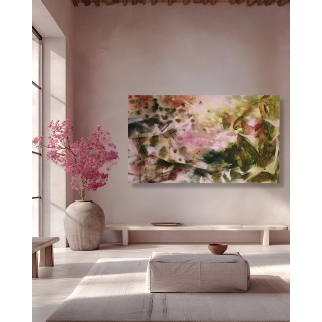 Painting title - Jigsaw :: mixed media on unstretched canvas :: 43”x73” :: Layers of blush pink, olive green, charcoal,...