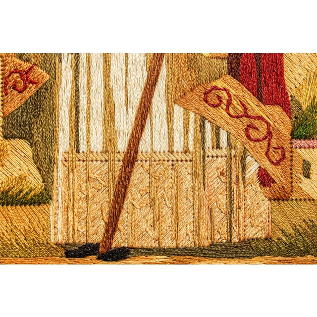 Wood Rare Hand Made Antique Religious Devotional Textile Artwork 19th Century Religious Silkwork Catholic Bishop Saint Home Wall Decor For Sale - Image 7 of 18
